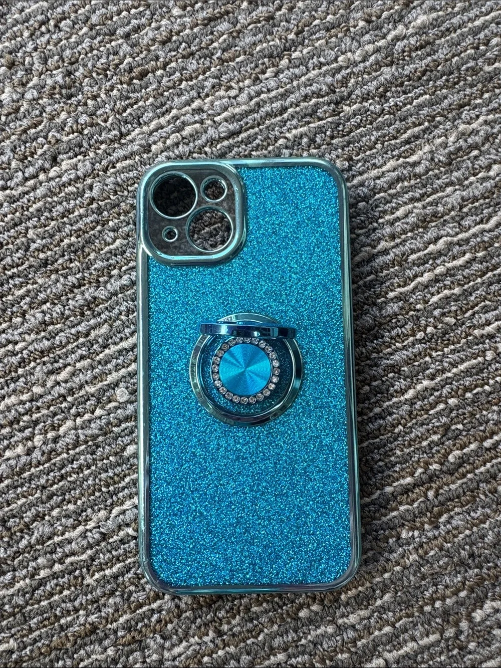 Blue Glitter I Phone 14 Case with Ring Grip